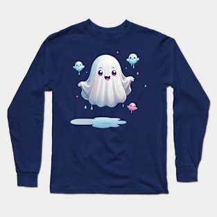 Cute ghost floating. Halloween ghost cartoon Long Sleeve T-Shirt